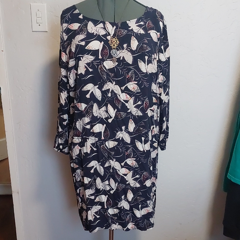 Old Navy Blue Sheath Dress with Birds